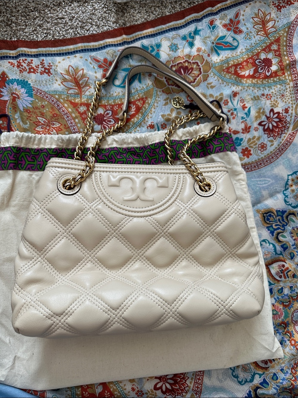Tory Burch Fleming soft Cream Quilted Leather Chain-Handle Shoulder Bag